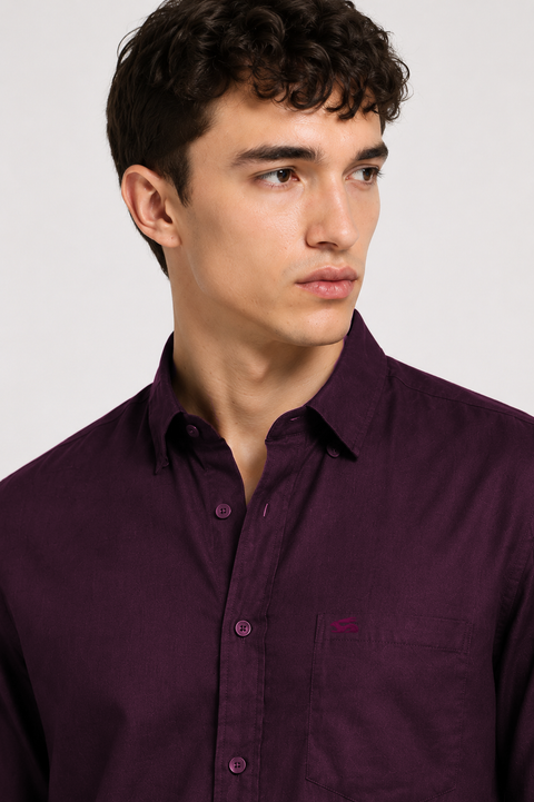Men's Wine Cotton Linen Shirt | Textured Casual Shirt