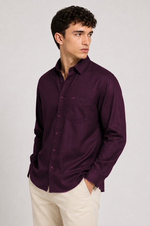 Men's Wine Cotton Linen Shirt | Textured Casual Shirt