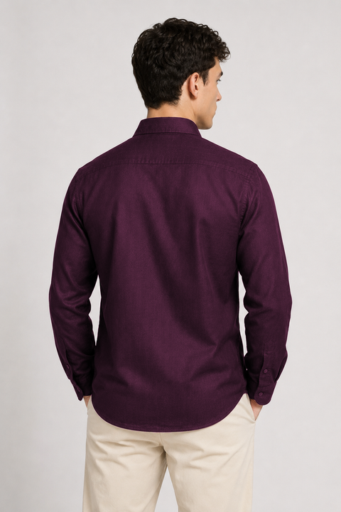 Men's Wine Cotton Linen Shirt | Textured Casual Shirt
