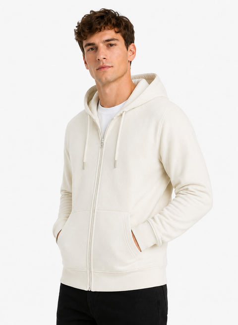 ADRO Zipper Hoodie for Men | 300 GSM Cotton Hoodies | Regular Fit Jacket for Men with Pockets | Sweatshirts with Zipper for Men | Ivory Sand