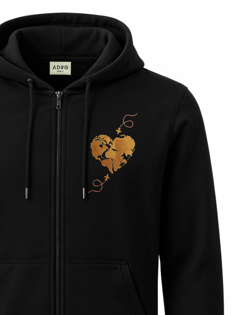 Adro Men’s Regular Fit Zip-Up Hoodie for man | 320 GSM Cotton Poly Fleece Zipper Sweatshirt with Soft Fabric & Printed Hoodies
