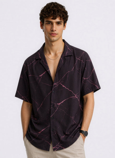 Adro Midnight Vein Oversized Cuban Collar Printed Shirt