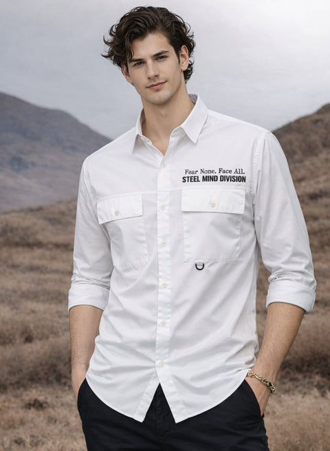 Adro Mens Cotton Twill Cargo Shirt White| Stylish Outdoor Travel Shirt