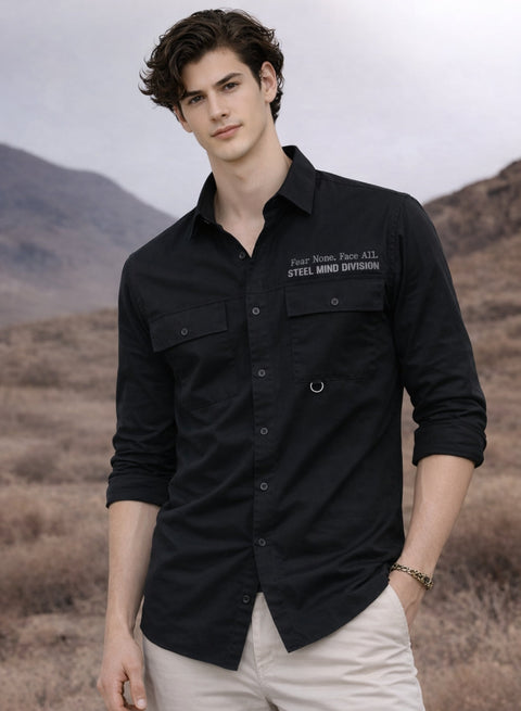 Adro Mens Cotton Twill Cargo Shirt Black| Stylish Outdoor Travel Shirt
