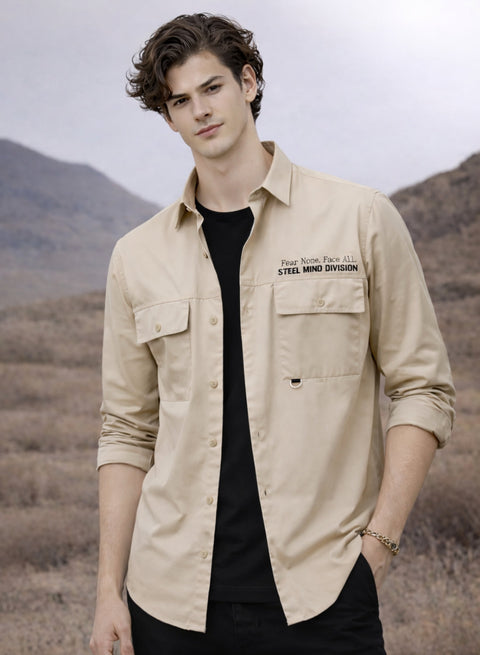 Adro Mens Cotton Twill Cargo Shirt Beige| Stylish Outdoor Travel Shirt