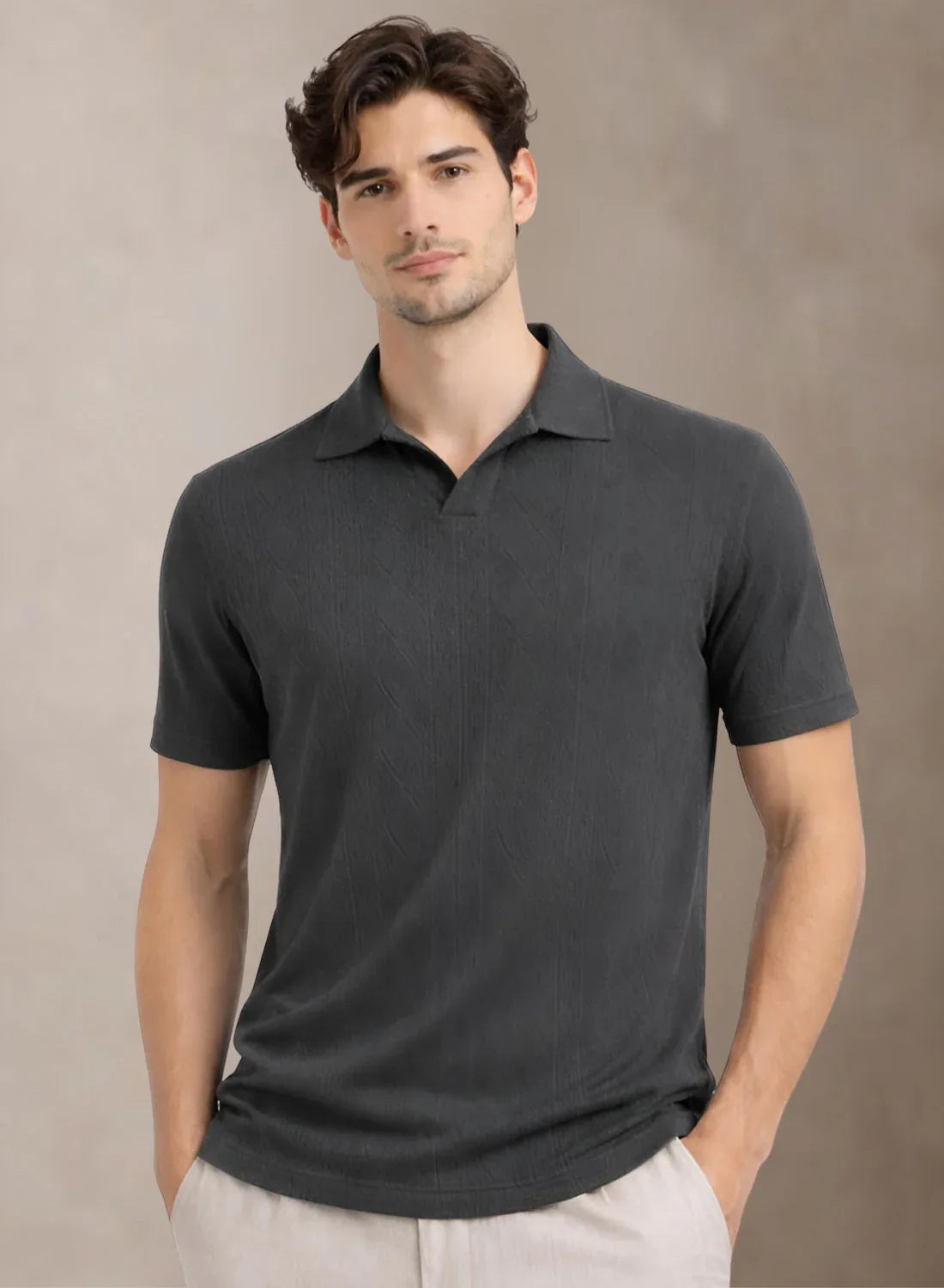 Adro Men’s Flat Knit Polo T-Shirt | Premium Textured Short Sleeve Polo Tshirt | Soft Stretch Fabric | Smart Dark Grey Casual T shirt Dark Grey