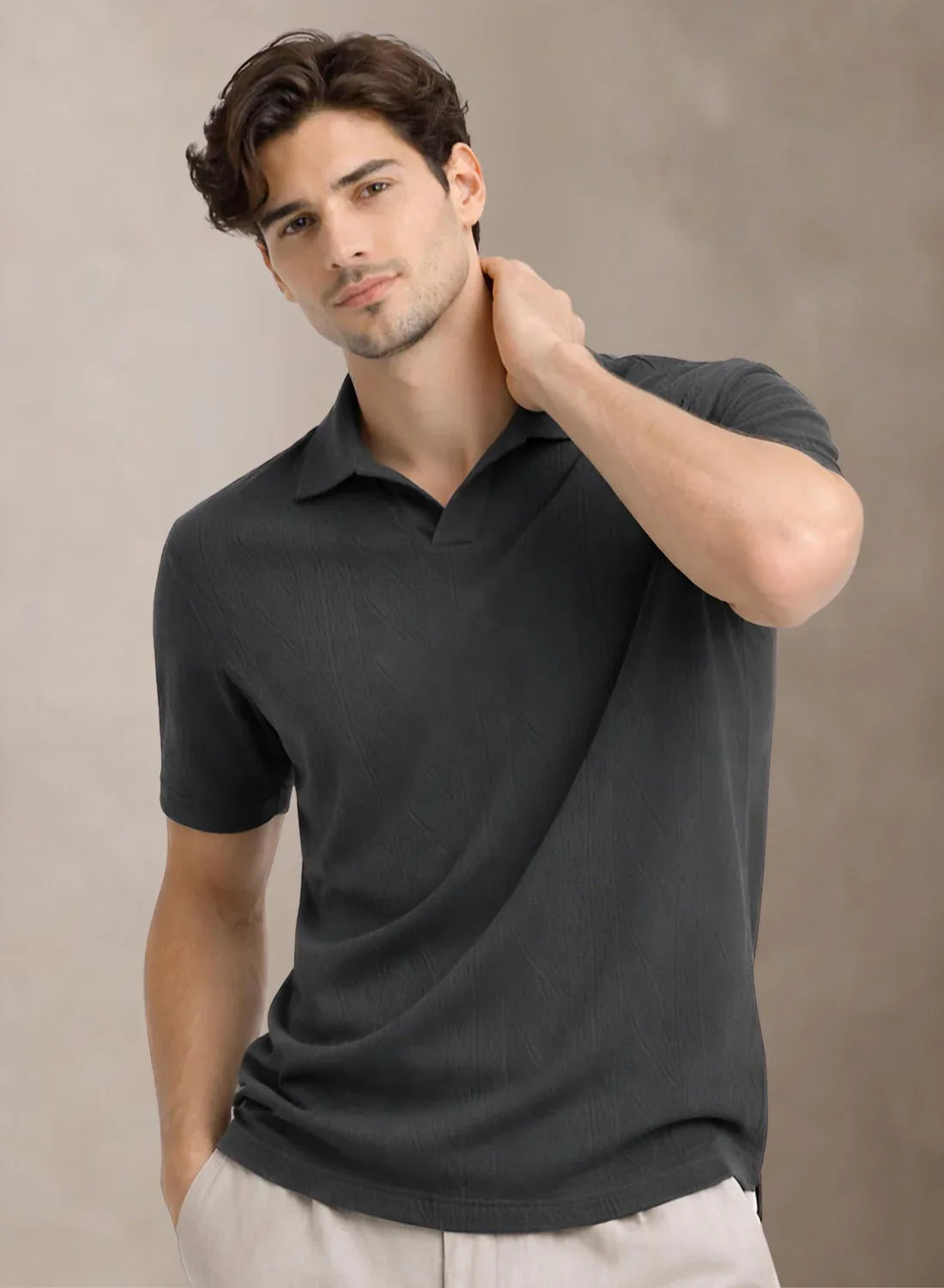 Adro Men’s Flat Knit Polo T-Shirt | Premium Textured Short Sleeve Polo Tshirt | Soft Stretch Fabric | Smart Dark Grey Casual T shirt