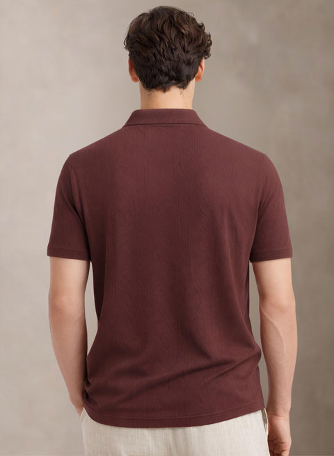 Adro Men’s Flat Knit Polo T-Shirt | Premium Textured Short Sleeve Polo Tshirt | Soft Stretch Fabric | Smart Maroon Casual T shirt