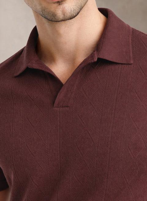 Adro Men’s Flat Knit Polo T-Shirt | Premium Textured Short Sleeve Polo Tshirt | Soft Stretch Fabric | Smart Maroon Casual T shirt
