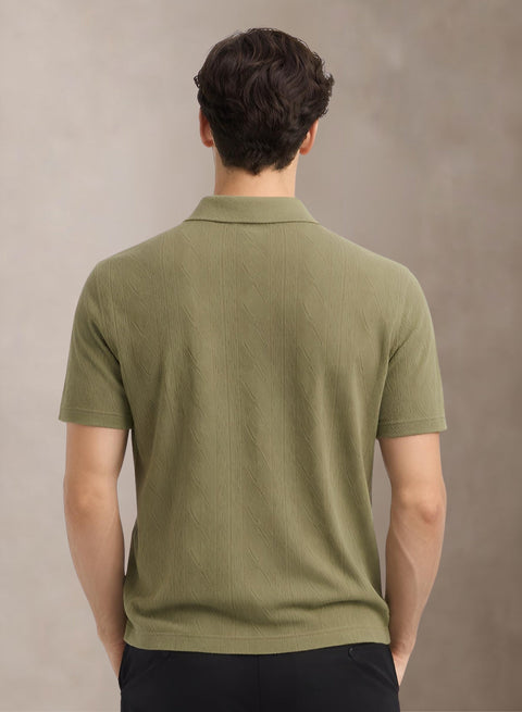 Adro Men’s Flat Knit Polo T-Shirt | Premium Textured Short Sleeve Polo Tshirt | Soft Stretch Fabric | Smart Olive Casual T shirt