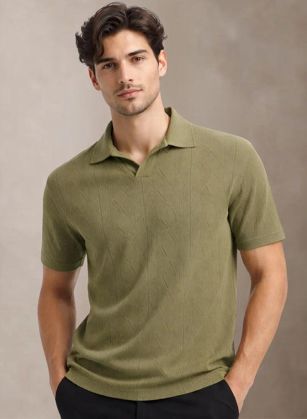 Adro Men’s Flat Knit Polo T-Shirt | Premium Textured Short Sleeve Polo Tshirt | Soft Stretch Fabric | Smart Olive Casual T shirt