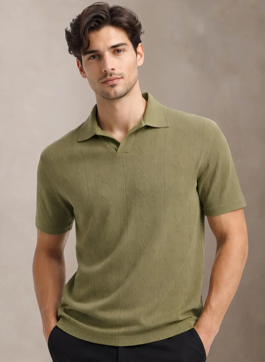 Adro Men’s Flat Knit Polo T-Shirt | Premium Textured Short Sleeve Polo Tshirt | Soft Stretch Fabric | Smart Olive Casual T shirt