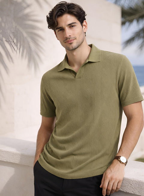 Adro Men’s Flat Knit Polo T-Shirt | Premium Textured Short Sleeve Polo Tshirt | Soft Stretch Fabric | Smart Olive Casual T shirt
