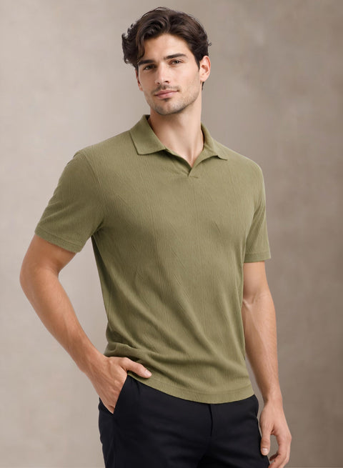 Adro Men’s Flat Knit Polo T-Shirt | Premium Textured Short Sleeve Polo Tshirt | Soft Stretch Fabric | Smart Olive Casual T shirt