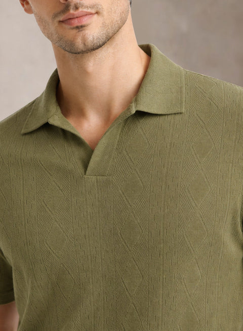 Adro Men’s Flat Knit Polo T-Shirt | Premium Textured Short Sleeve Polo Tshirt | Soft Stretch Fabric | Smart Olive Casual T shirt