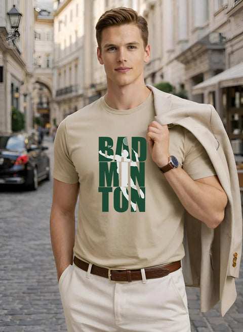 Adro Mens Badminton TShirt | Cotton Lycra | Regular Fit Tee | Sports Design T-shirt for Men | Printed T shirts for Men
