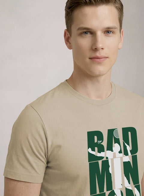 Adro Mens Badminton TShirt | Cotton Lycra | Regular Fit Tee | Sports Design T-shirt for Men | Printed T shirts for Men