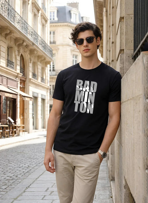 Adro Mens Badminton TShirt | Cotton Lycra | Regular Fit Tee | Sports Design T-shirt for Men | Printed T shirts for Men