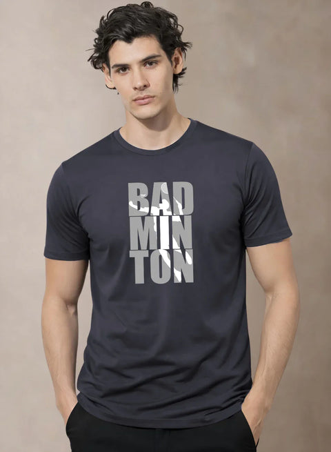 Adro Mens Badminton TShirt | Cotton Lycra | Regular Fit Tee | Sports Design T-shirt for Men | Printed T shirts for Men Dark Grey