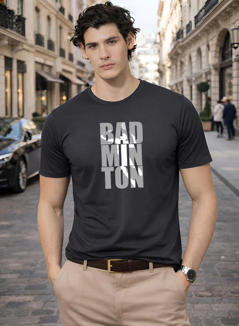 Adro Mens Badminton TShirt | Cotton Lycra | Regular Fit Tee | Sports Design T-shirt for Men | Printed T shirts for Men