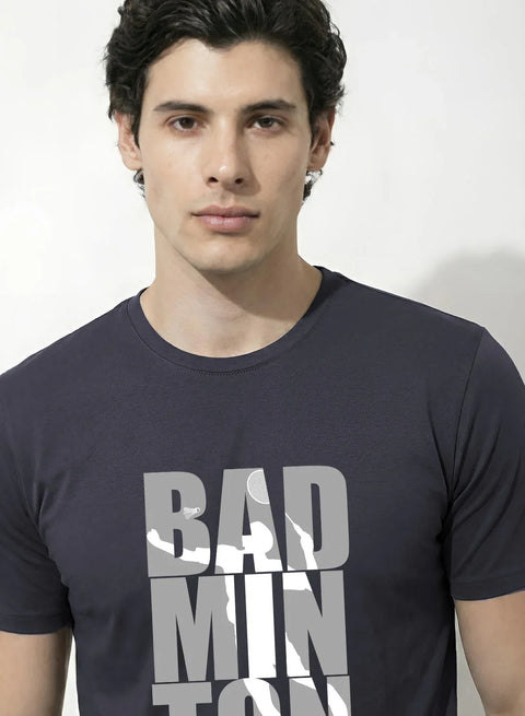 Adro Mens Badminton TShirt | Cotton Lycra | Regular Fit Tee | Sports Design T-shirt for Men | Printed T shirts for Men