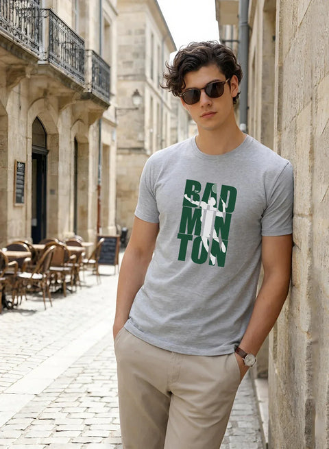 Adro Mens Badminton TShirt | Cotton Lycra | Regular Fit Tee | Sports Design T-shirt for Men | Printed T shirts for Men