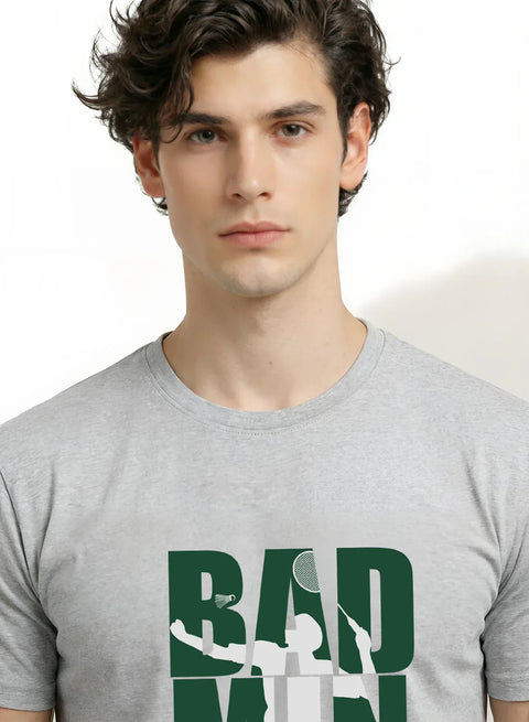 Adro Mens Badminton TShirt | Cotton Lycra | Regular Fit Tee | Sports Design T-shirt for Men | Printed T shirts for Men
