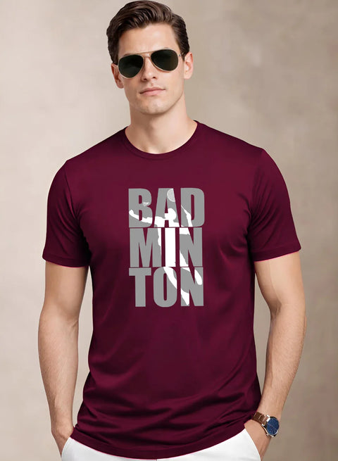 Adro Mens Badminton TShirt | Cotton Lycra | Regular Fit Tee | Sports Design T-shirt for Men | Printed T shirts for Men Maroon