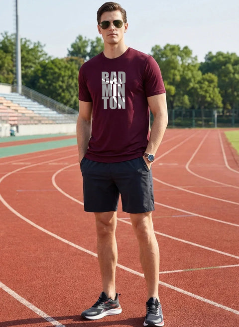 Adro Mens Badminton TShirt | Cotton Lycra | Regular Fit Tee | Sports Design T-shirt for Men | Printed T shirts for Men
