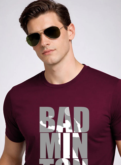 Adro Mens Badminton TShirt | Cotton Lycra | Regular Fit Tee | Sports Design T-shirt for Men | Printed T shirts for Men