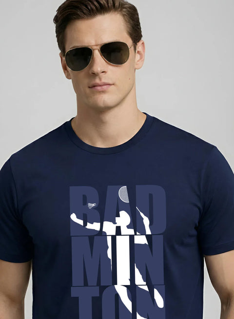 Adro Mens Badminton TShirt | Cotton Lycra | Regular Fit Tee | Sports Design T-shirt for Men | Printed T shirts for Men