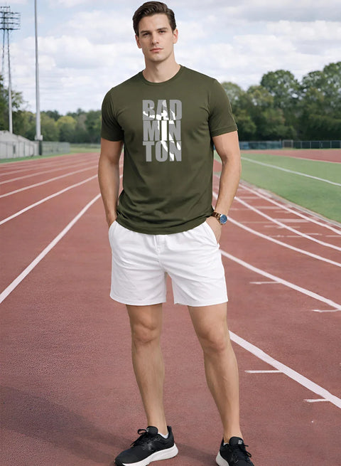Adro Mens Badminton TShirt | Cotton Lycra | Regular Fit Tee | Sports Design T-shirt for Men | Printed T shirts for Men