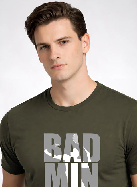 Adro Mens Badminton TShirt | Cotton Lycra | Regular Fit Tee | Sports Design T-shirt for Men | Printed T shirts for Men