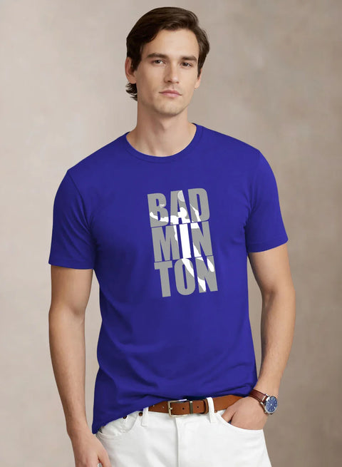 Adro Mens Badminton TShirt | Cotton Lycra | Regular Fit Tee | Sports Design T-shirt for Men | Printed T shirts for Men Royal Blue