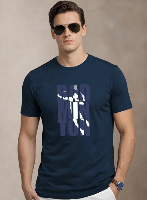 Adro Mens Badminton TShirt | Cotton Lycra | Regular Fit Tee | Sports Design T-shirt for Men | Printed T shirts for Men Teal Blue