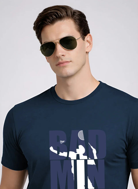 Adro Mens Badminton TShirt | Cotton Lycra | Regular Fit Tee | Sports Design T-shirt for Men | Printed T shirts for Men