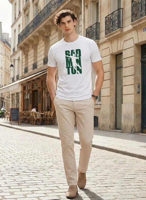Adro Mens Badminton TShirt | Cotton Lycra | Regular Fit Tee | Sports Design T-shirt for Men | Printed T shirts for Men