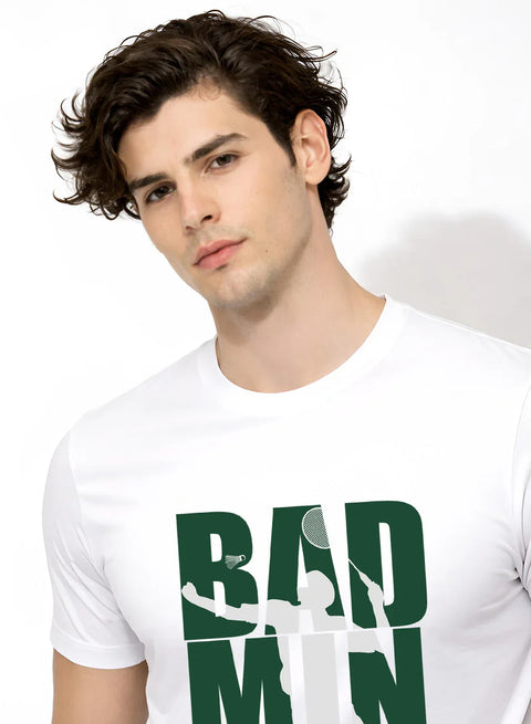 Adro Mens Badminton TShirt | Cotton Lycra | Regular Fit Tee | Sports Design T-shirt for Men | Printed T shirts for Men