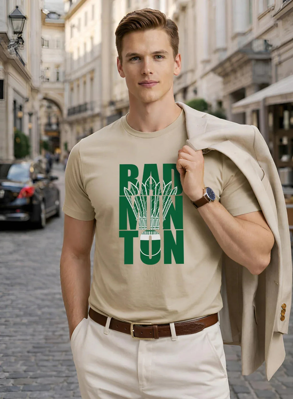 Adro Badminton Printed T-Shirt for Men | Cotton Lycra | 180 GSM Regular Fit | Sports Casual Tee | Printed Tshirt for Men| Sports Stylish T shirt