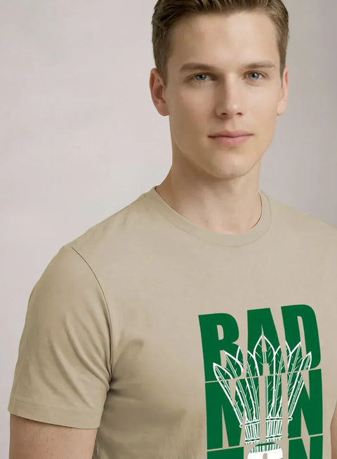 Adro Badminton Printed T-Shirt for Men | Cotton Lycra | 180 GSM Regular Fit | Sports Casual Tee | Printed Tshirt for Men| Sports Stylish T shirt