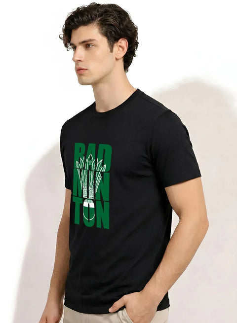 Adro Badminton Printed T-Shirt for Men | Cotton Lycra | 180 GSM Regular Fit | Sports Casual Tee | Printed Tshirt for Men| Sports Stylish T shirt