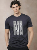 Adro Badminton Printed T-Shirt for Men | Cotton Lycra | 180 GSM Regular Fit | Sports Casual Tee | Printed Tshirt for Men| Sports Stylish T shirt Dark Grey