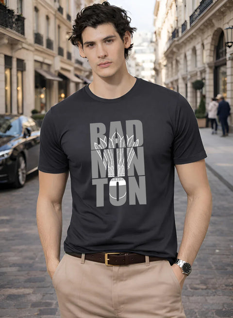 Adro Badminton Printed T-Shirt for Men | Cotton Lycra | 180 GSM Regular Fit | Sports Casual Tee | Printed Tshirt for Men| Sports Stylish T shirt