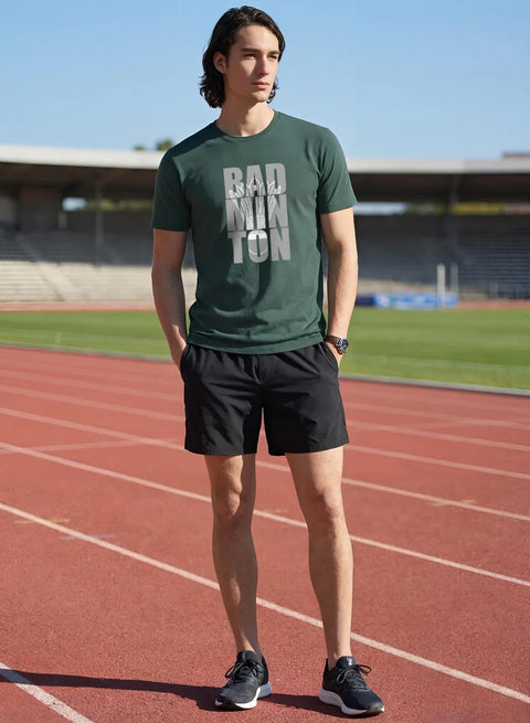 Adro Badminton Printed T-Shirt for Men | Cotton Lycra | 180 GSM Regular Fit | Sports Casual Tee | Printed Tshirt for Men| Sports Stylish T shirt