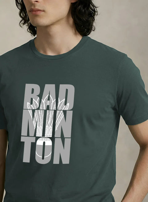 Adro Badminton Printed T-Shirt for Men | Cotton Lycra | 180 GSM Regular Fit | Sports Casual Tee | Printed Tshirt for Men| Sports Stylish T shirt