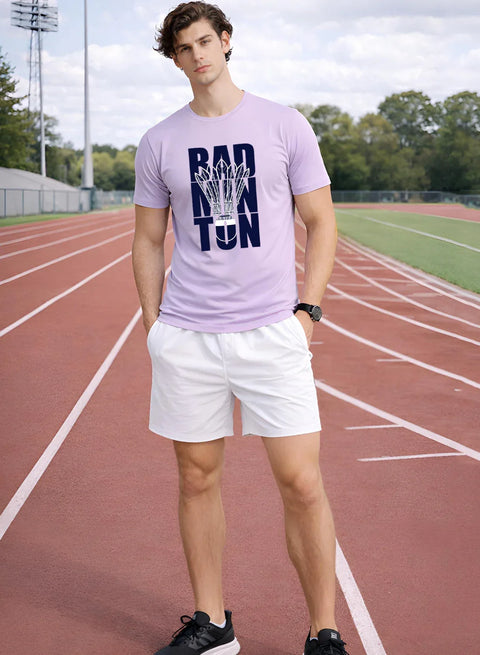 Adro Badminton Printed T-Shirt for Men | Cotton Lycra | 180 GSM Regular Fit | Sports Casual Tee | Printed Tshirt for Men| Sports Stylish T shirt