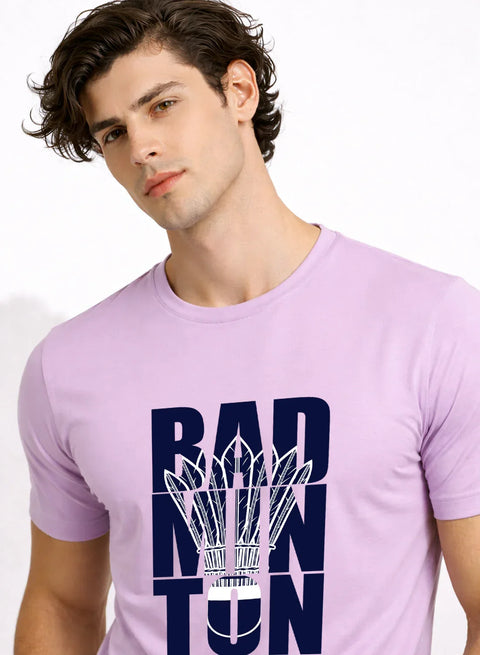 Adro Badminton Printed T-Shirt for Men | Cotton Lycra | 180 GSM Regular Fit | Sports Casual Tee | Printed Tshirt for Men| Sports Stylish T shirt