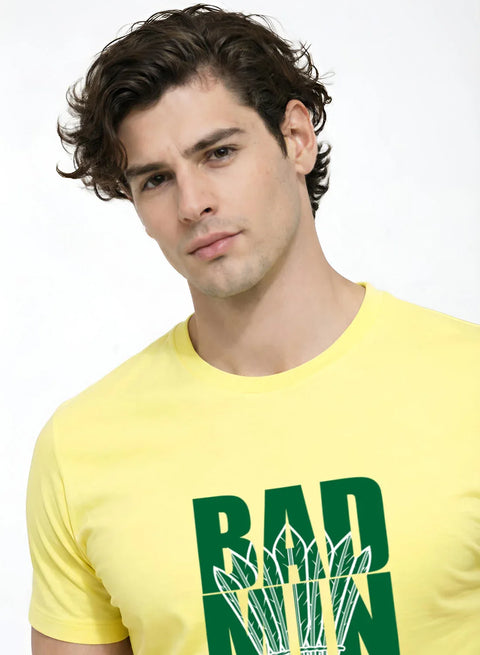 Adro Badminton Printed T-Shirt for Men | Cotton Lycra | 180 GSM Regular Fit | Sports Casual Tee | Printed Tshirt for Men| Sports Stylish T shirt