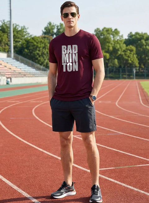 Adro Badminton Printed T-Shirt for Men | Cotton Lycra | 180 GSM Regular Fit | Sports Casual Tee | Printed Tshirt for Men| Sports Stylish T shirt