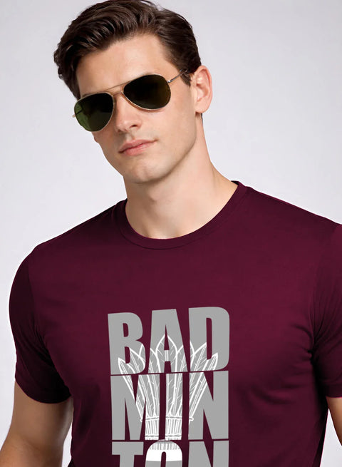 Adro Badminton Printed T-Shirt for Men | Cotton Lycra | 180 GSM Regular Fit | Sports Casual Tee | Printed Tshirt for Men| Sports Stylish T shirt